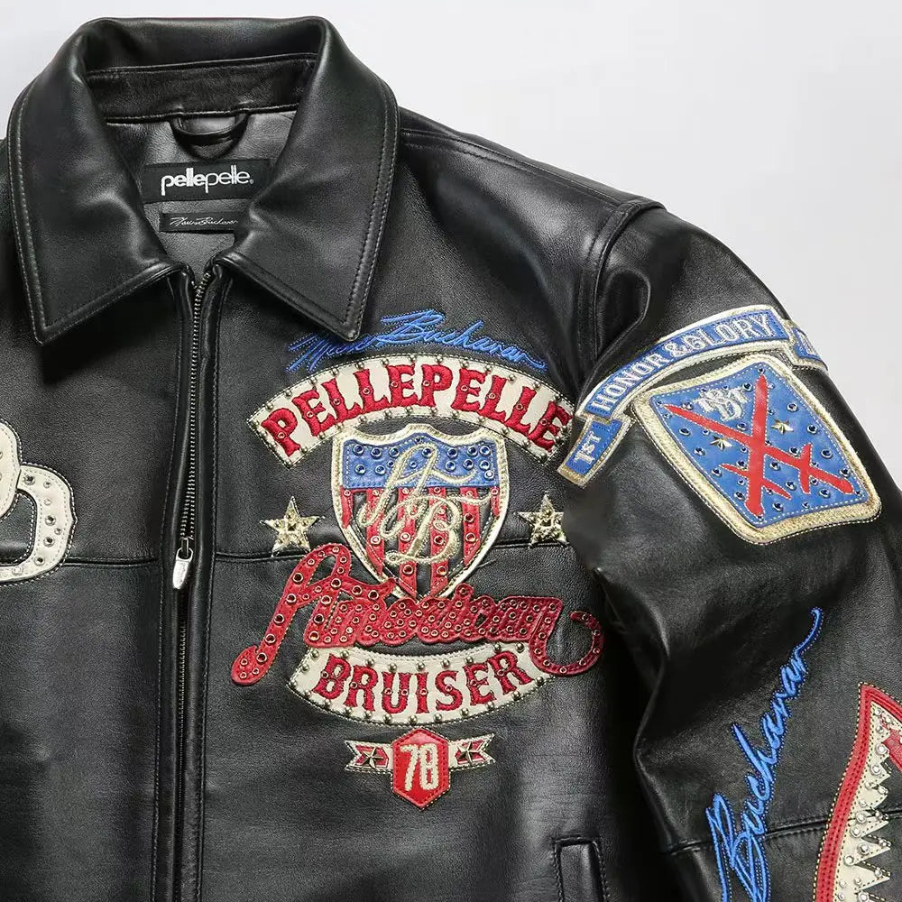 US size men's Hip Hop Sheep skin Varsity Jacket Embroidered Diamond Classic Casual Sport genuine leather Coat tops