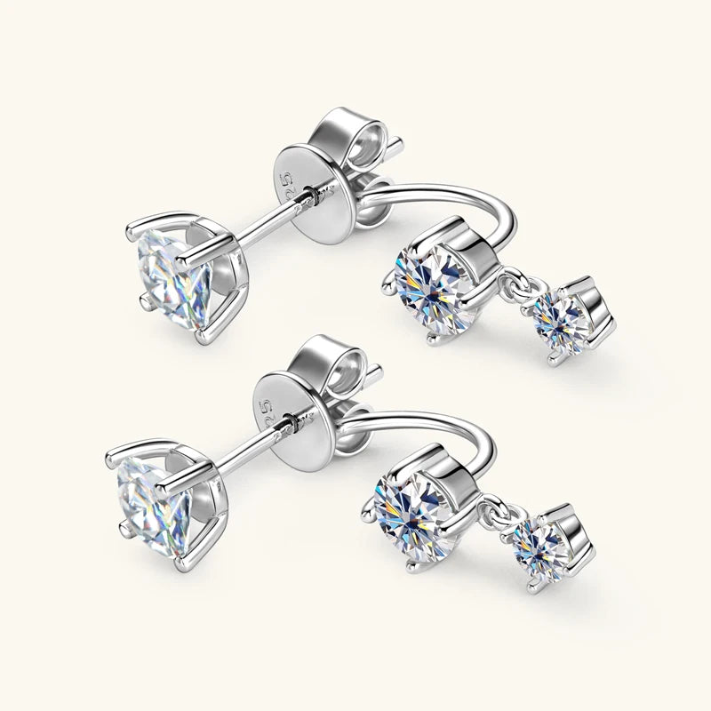 Lnngy 2.0 CTTW Moissanite Stud Earring 925 Sterling Silver Earrings For Women Front Back Double Sided 2 in 1 Pierced Ear Jewelry