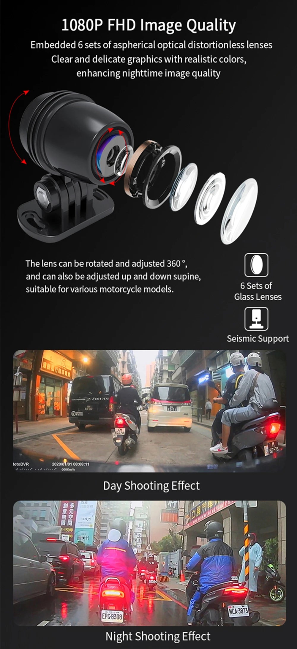 Dual 1080P Motorcycle DVR Full Body Waterproof Moto Camera WiFi GPS Dash Cam Front Rear Driving Video Recorder Black Box