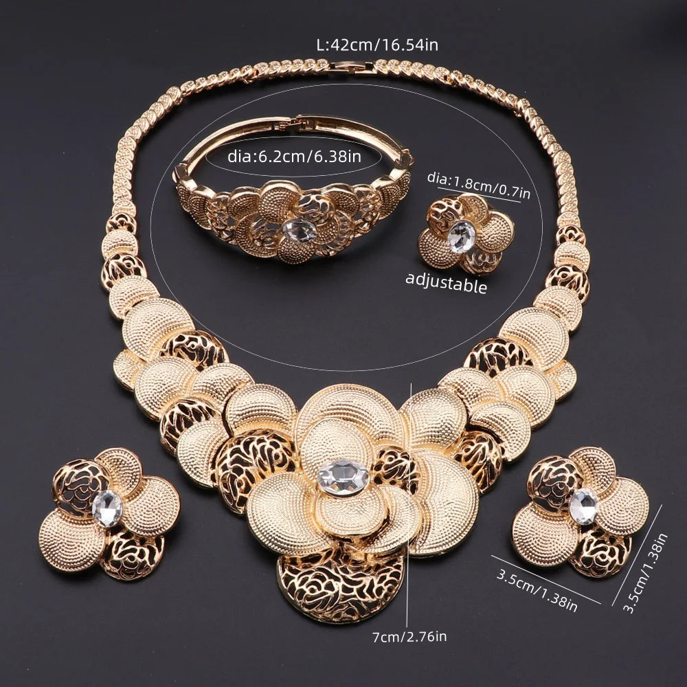 Fashion African Jewellery Set Dubai Gold Color Jewelry Sets Women Customer Nigerian Wedding Flower Design Gift