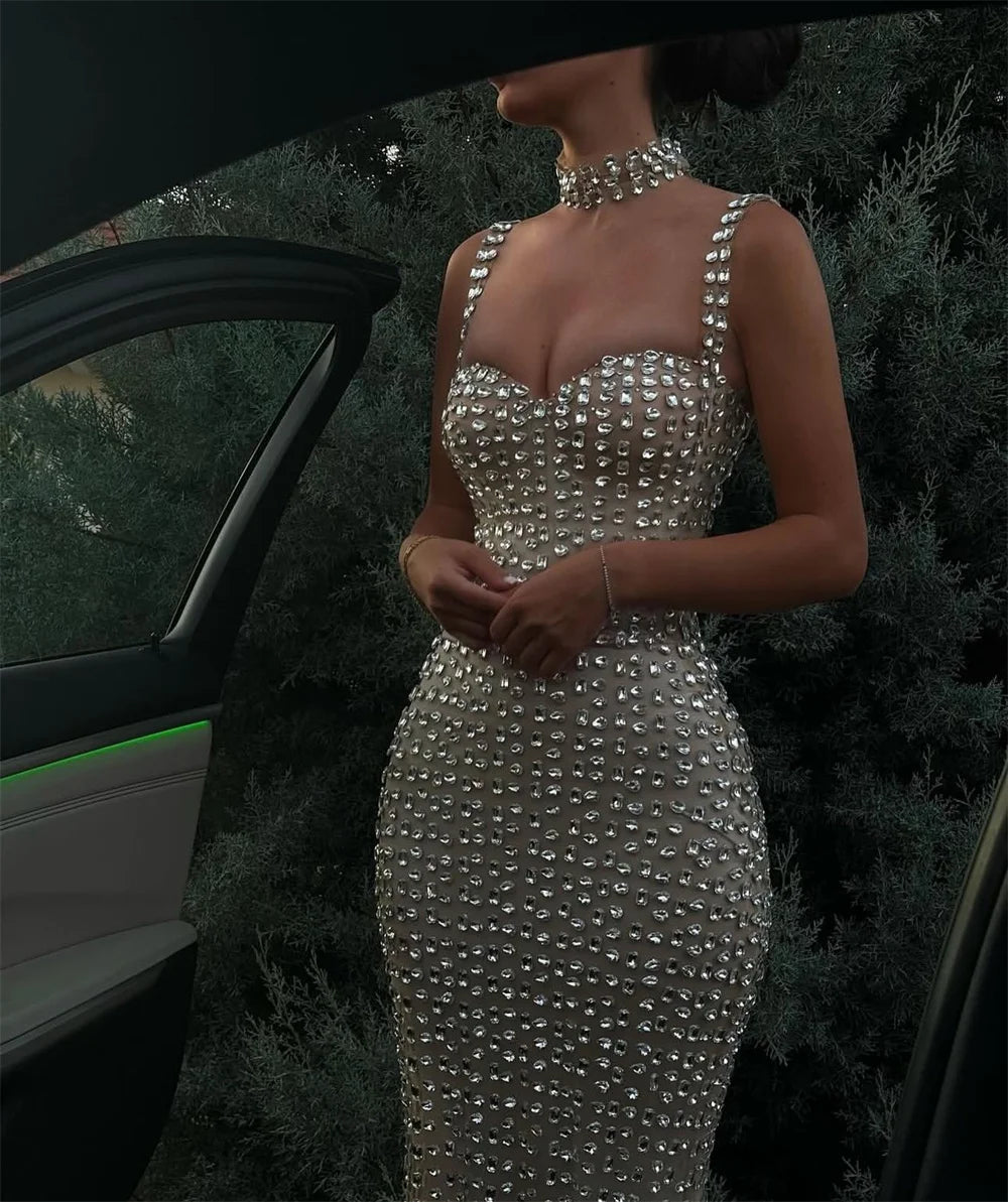 Mila Silver Sweetheart Neck Prom Dress Sleeveless Diamond Customized Luxurious Women Evening Dresses Mermaid vestidos de fiesta