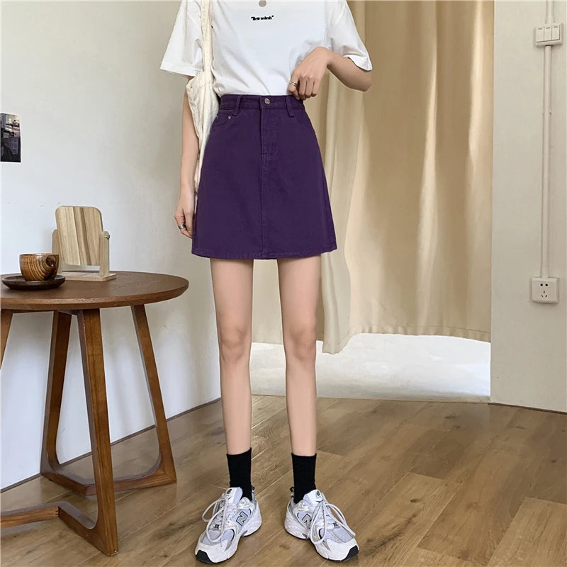 Spring New Women's Denim Skirt A-Line Flared Skirts Butt Covering Body Slimming f-length for plus Size MM