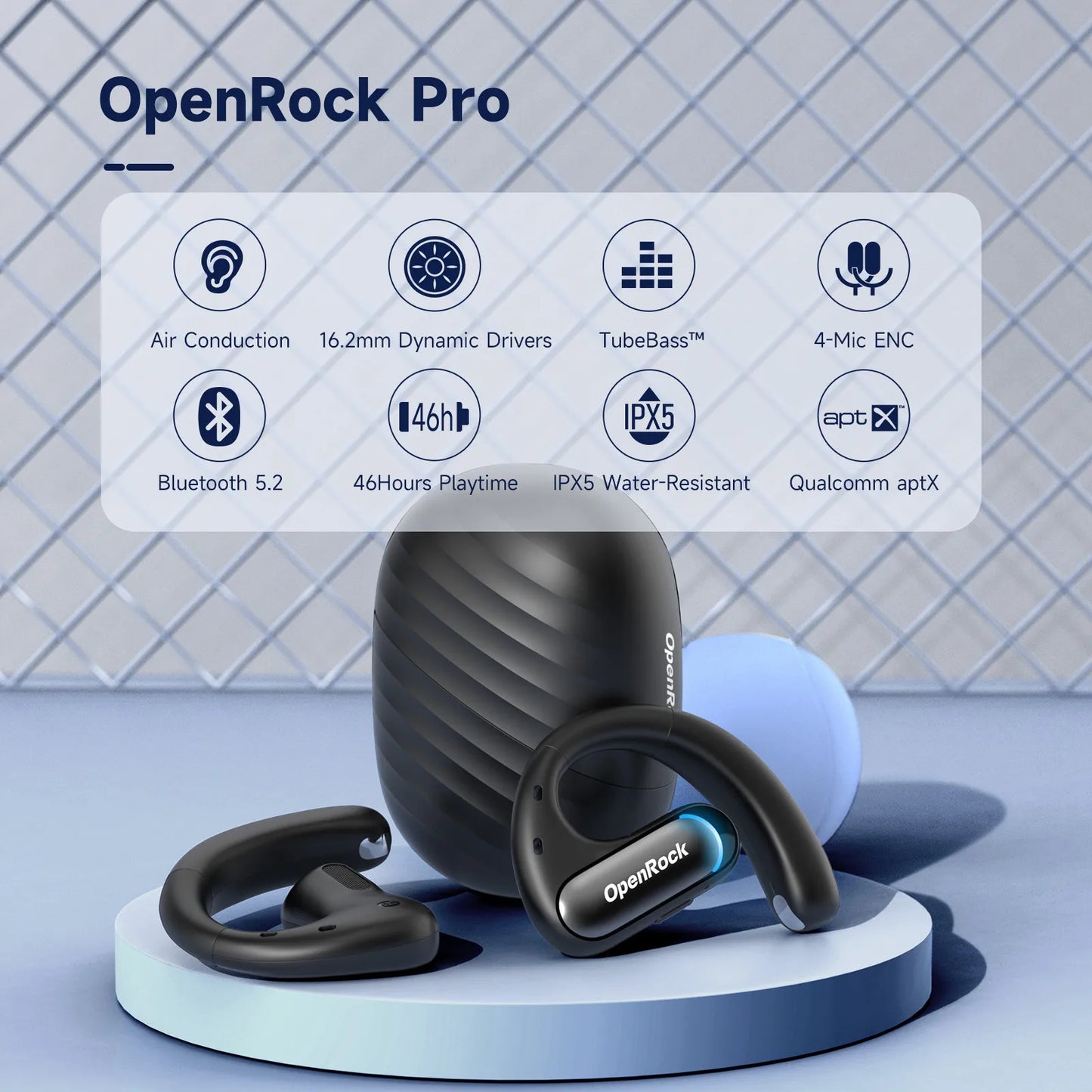 Oneodio OpenRock Pro Open Ear Wireless Headphones Sports Air Conduction Bass Earphones Bluetooth 5.2 Earbuds TWS With 4 Mic ENC