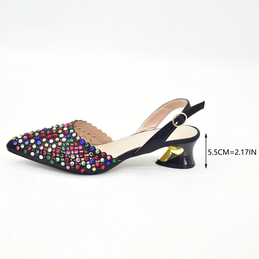 Baldauren Women’s Slingback Pumps & Matching Bag Set – Italian Style Crystal Heels for African Party & Wedding (EU 37-43)