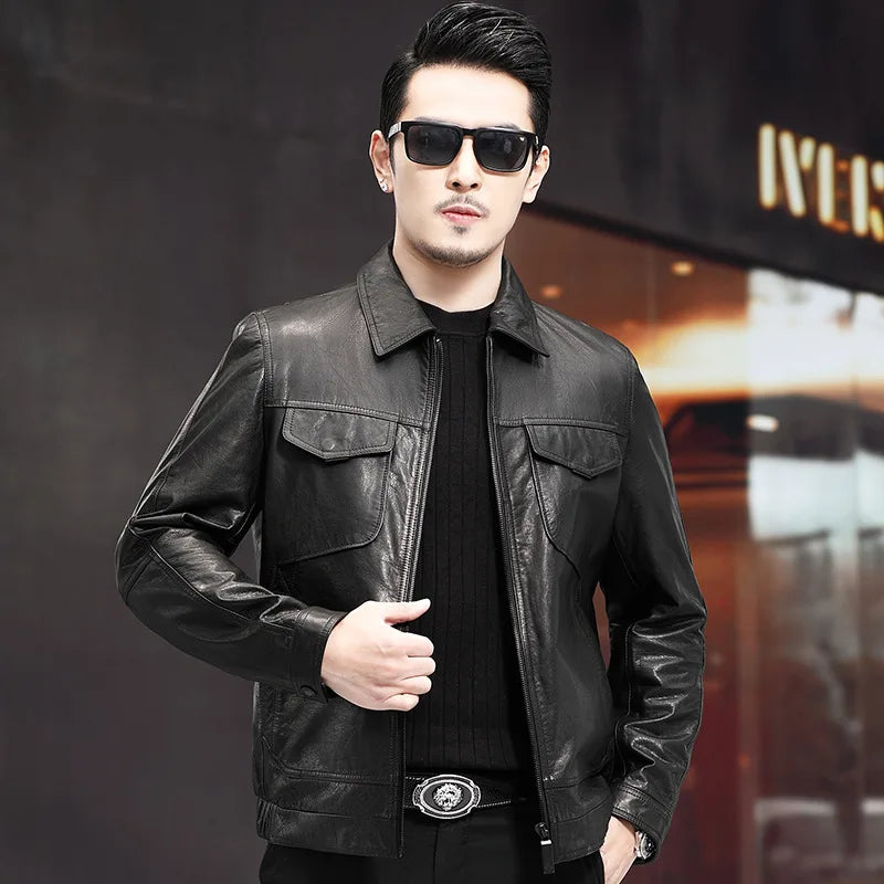 Men's Distressed Genuine Cowhide Leather Jacket – Spring Autumn Casual Slim Fit