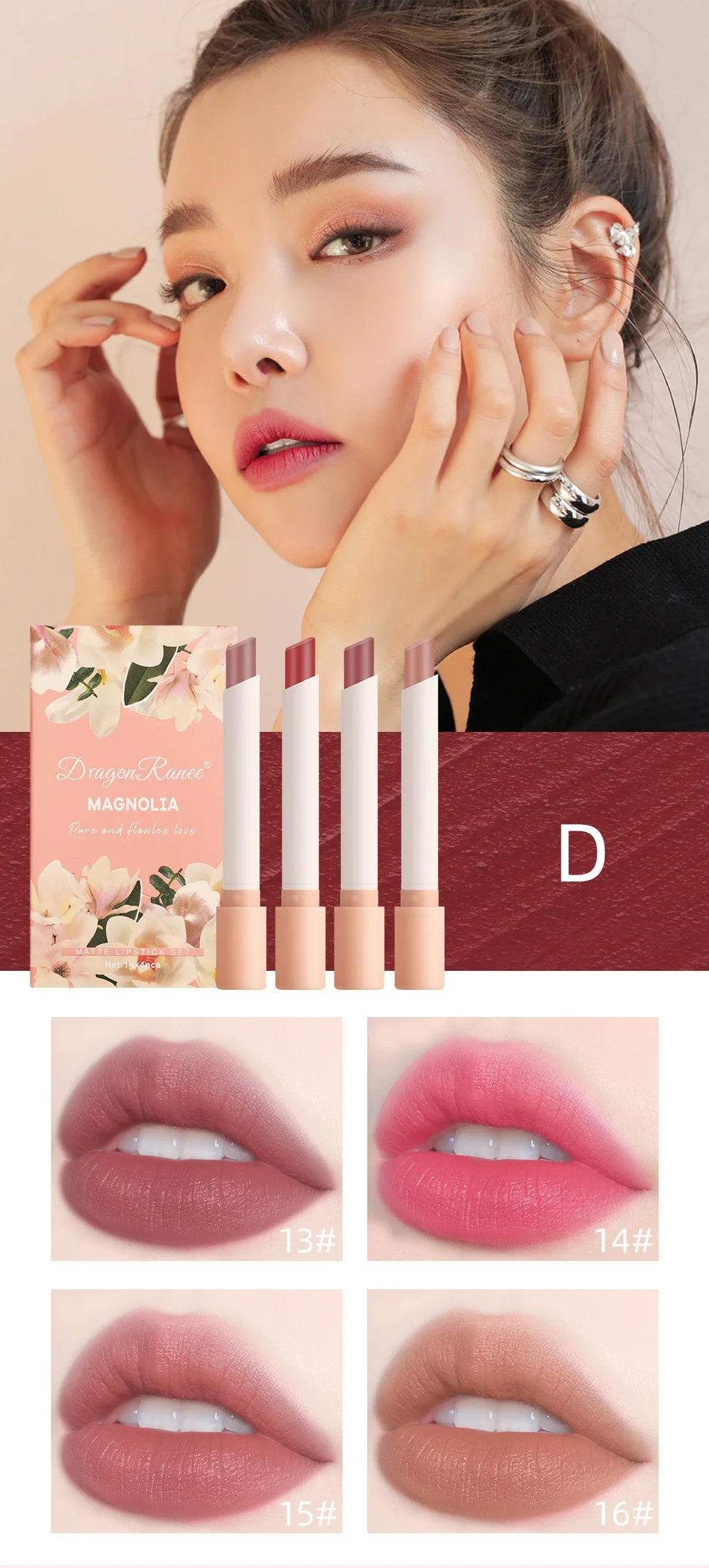 Dragon Ranee 4pcs/Set Cigarette Lipstick Matte Matte Lipstick Eat Earth Pumpkin Dirty Orange Chilli Red