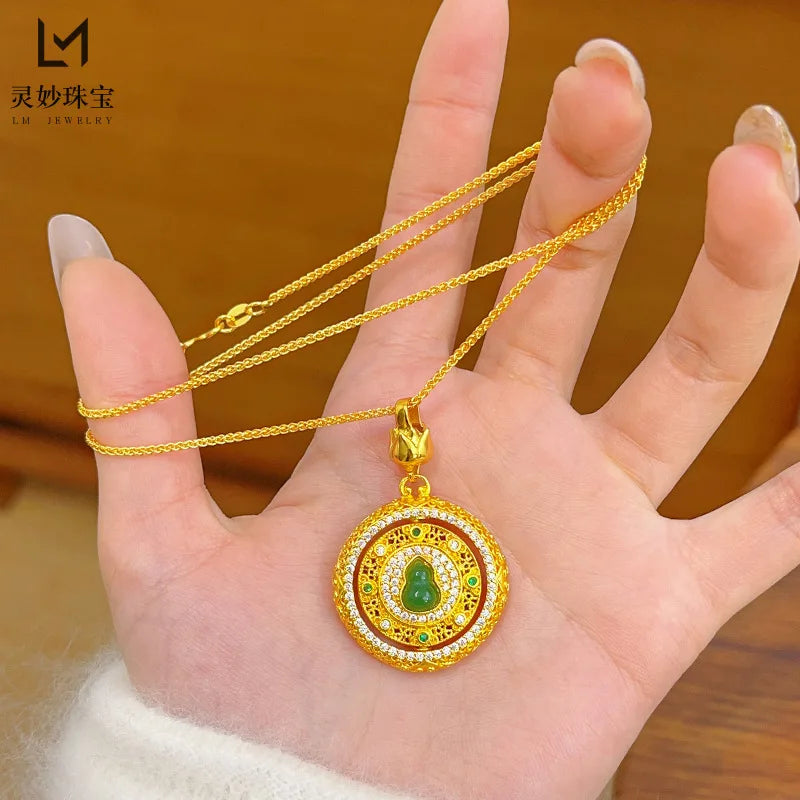 Women's 24K Gold Rotatable Hollow Pendant, AU999 | Distressed hollow-texture, rustic elegance for everyday grace.