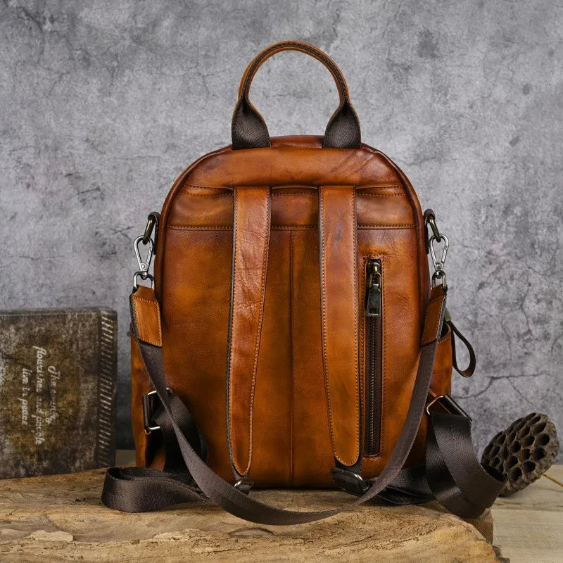 MOTAORA New Cowhide Large Capacity Backpack For Women's Retro Genuine Leather Handbag Animal Print Travel Schoolbag Shoulder Bag