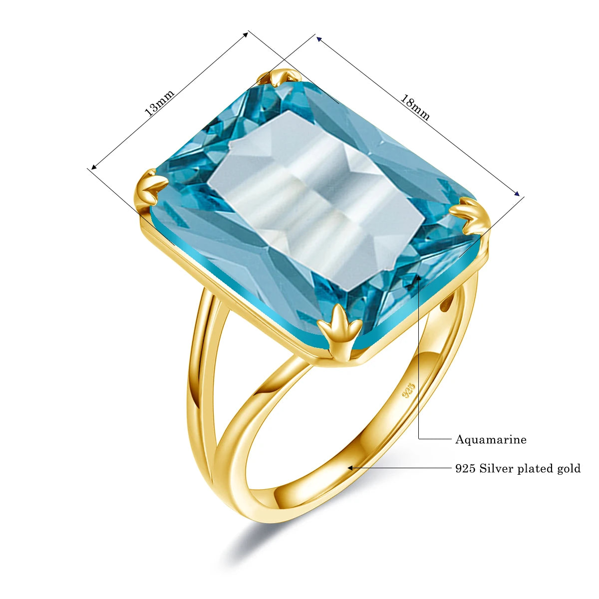 Classic Jewelry Sets for Women 18K Gold Plated Aquamarine Ring Earrings Pendant Silver 925 Anniversary Wedding Quality Gifts