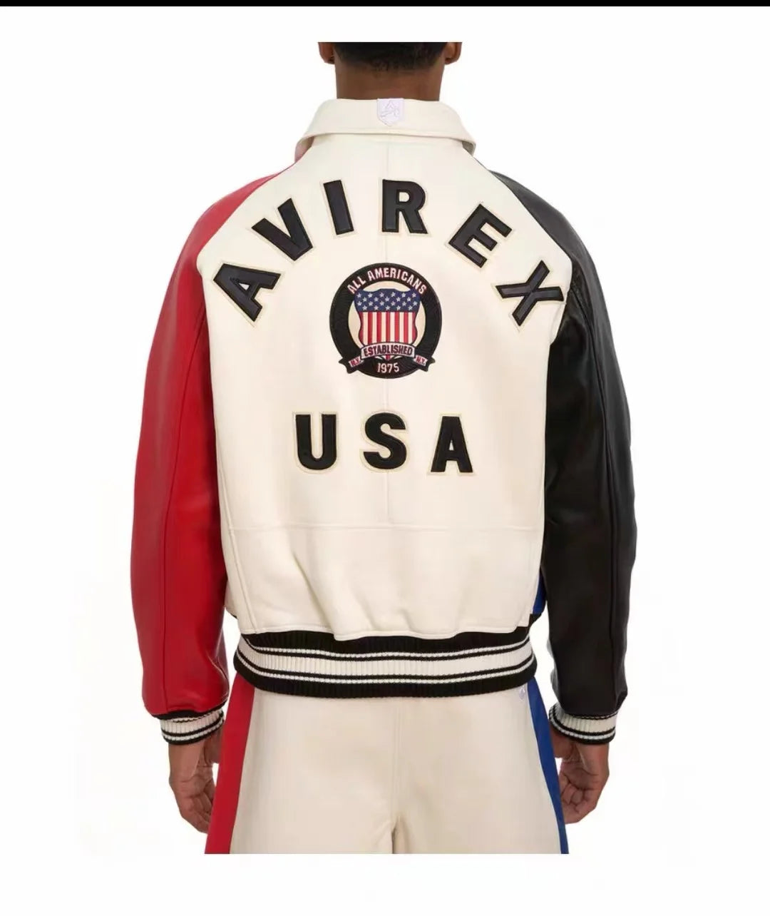 Avirex Colorblocked Men's French Sheepskin Jacket Flight Suit Genuine Leather Leather Jackets US Size Fashion Casual Coat tops