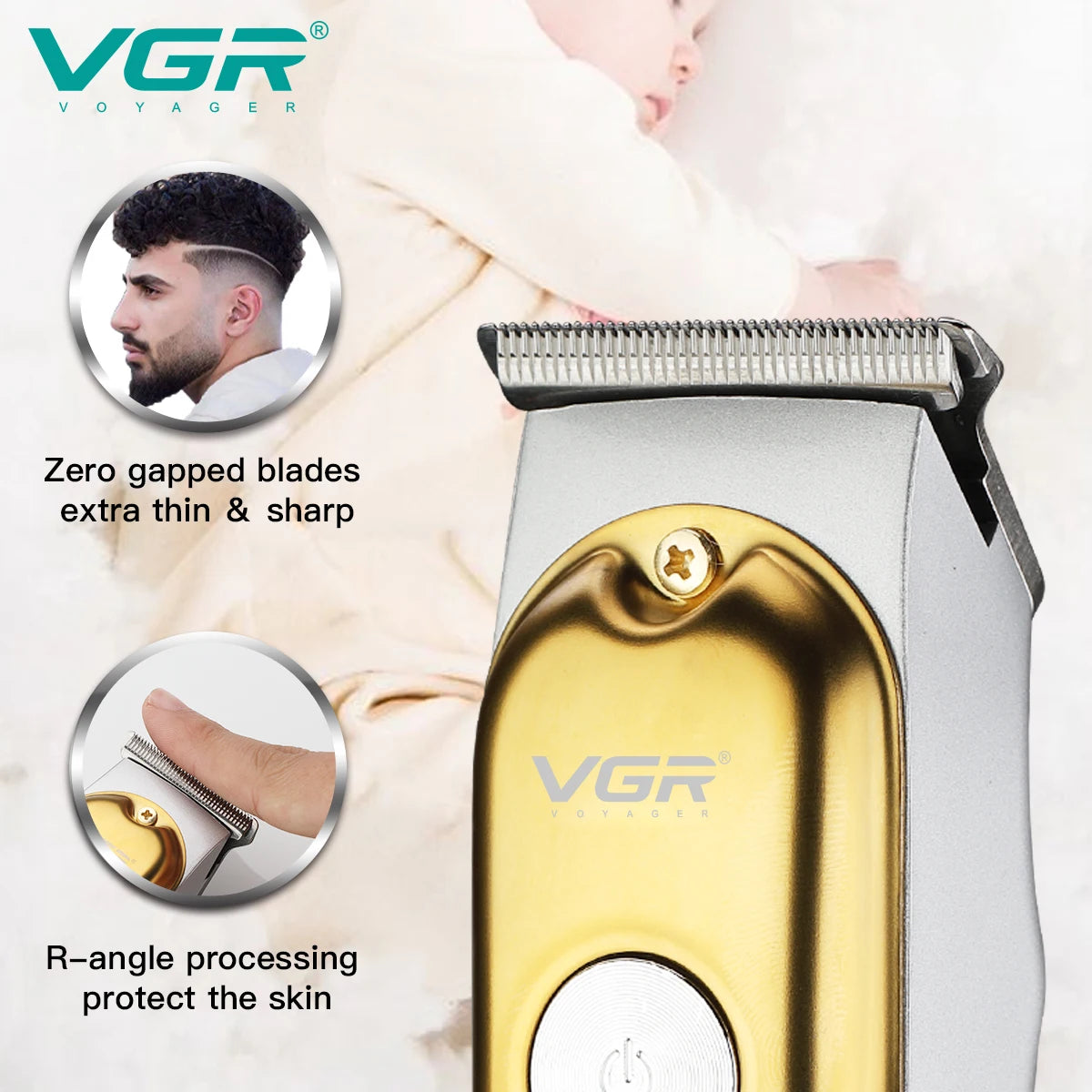 ماكينة قص الشعر VGR ماكينة قص الشعر الصغيرة ماكينة قص اللحية الاحترافية اللاسلكية القابلة لإعادة الشحن ماكينة قص الشعر بدون شفرة على شكل حرف T V-290