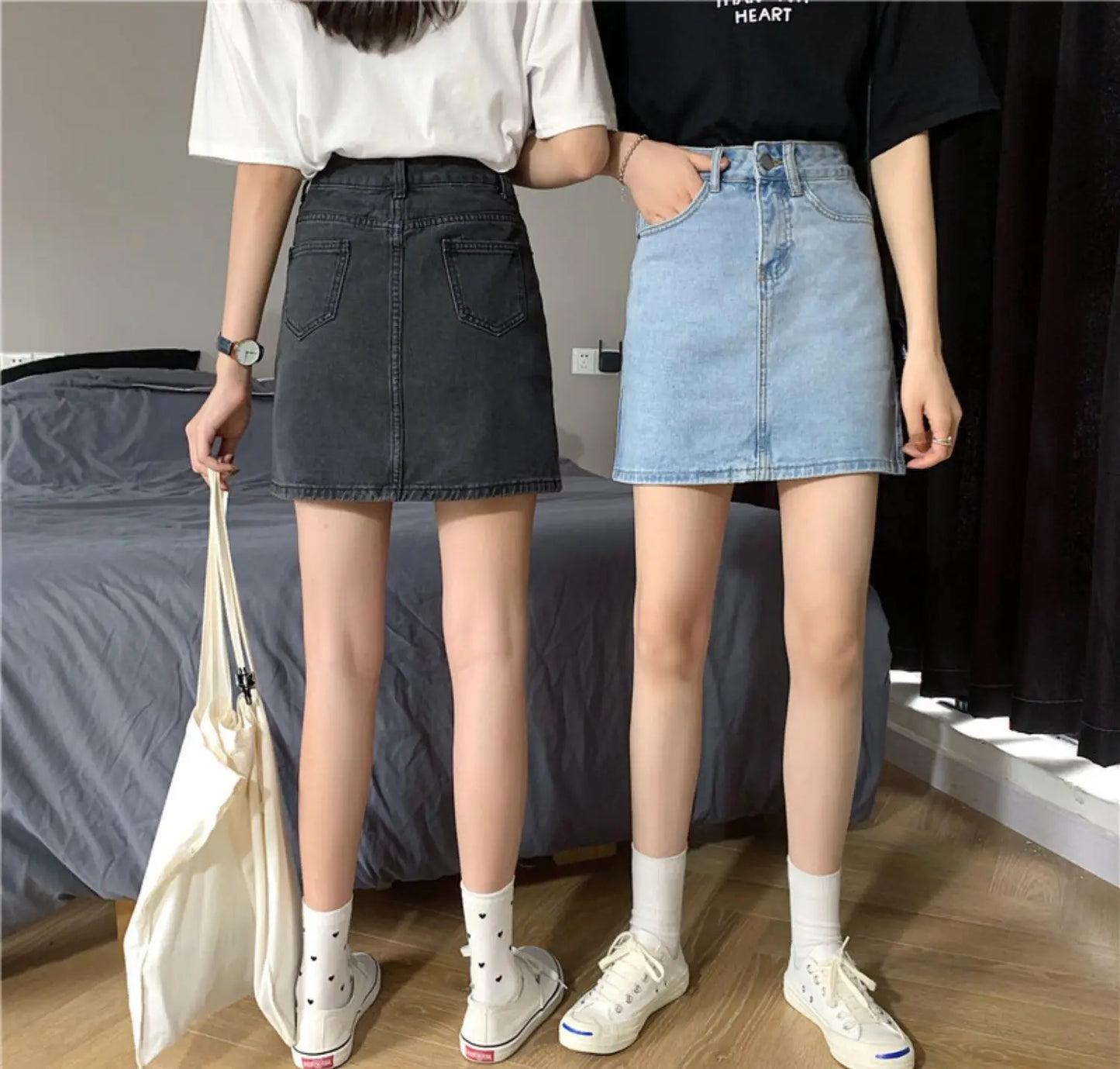 Spring New Women's Denim Skirt A-Line Flared Skirts Butt Covering Body Slimming f-length for plus Size MM