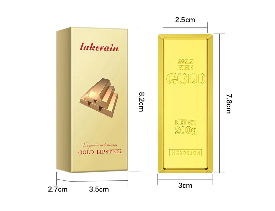 Shimmer Gold Lipstick Metallic Glitter Sexy Lipsticks Long Lasting Batom Waterproof Cosmetic Gold Brick Tube Design Gift 3.5g