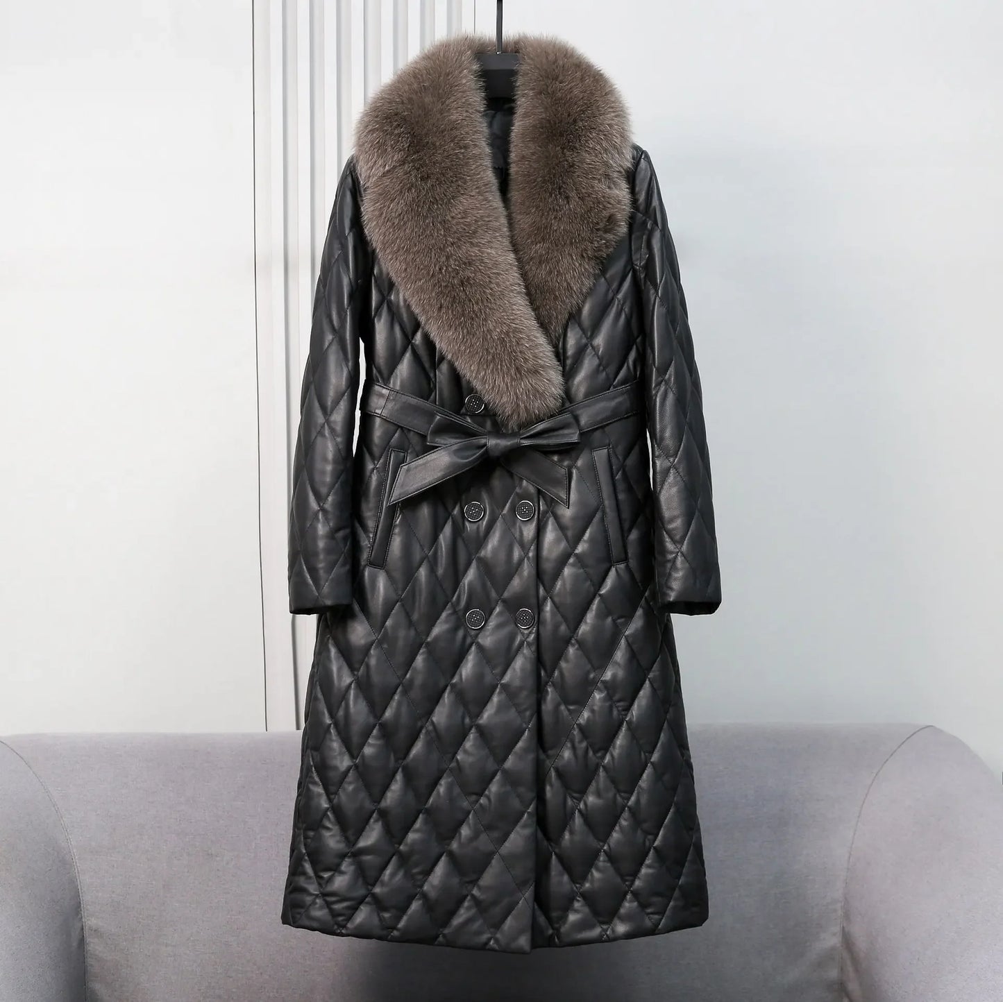 Tcyeek Winter Natural Fox Fur Collar Coat Mid-long Slim Sheepskin Coats Women Clothes Real Leather Down Jacket Lady Veste Femme