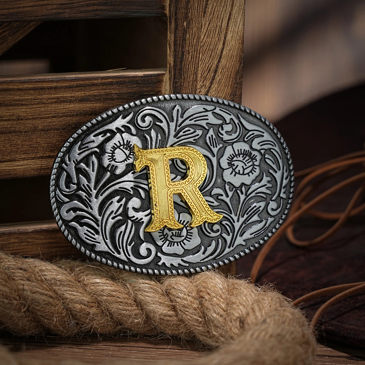 Western Belt Buckle Initial Vintage-Cowboy Rodeo Silver Large Belt Buckle for Men Women