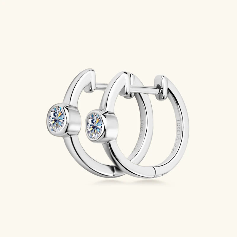 Lnngy Sterling Silver Earrings 925 Exquisite Bezel Setting 4MM 0.3CT Moissanite Hoop Earring For Women Temperament Fine Jewelry