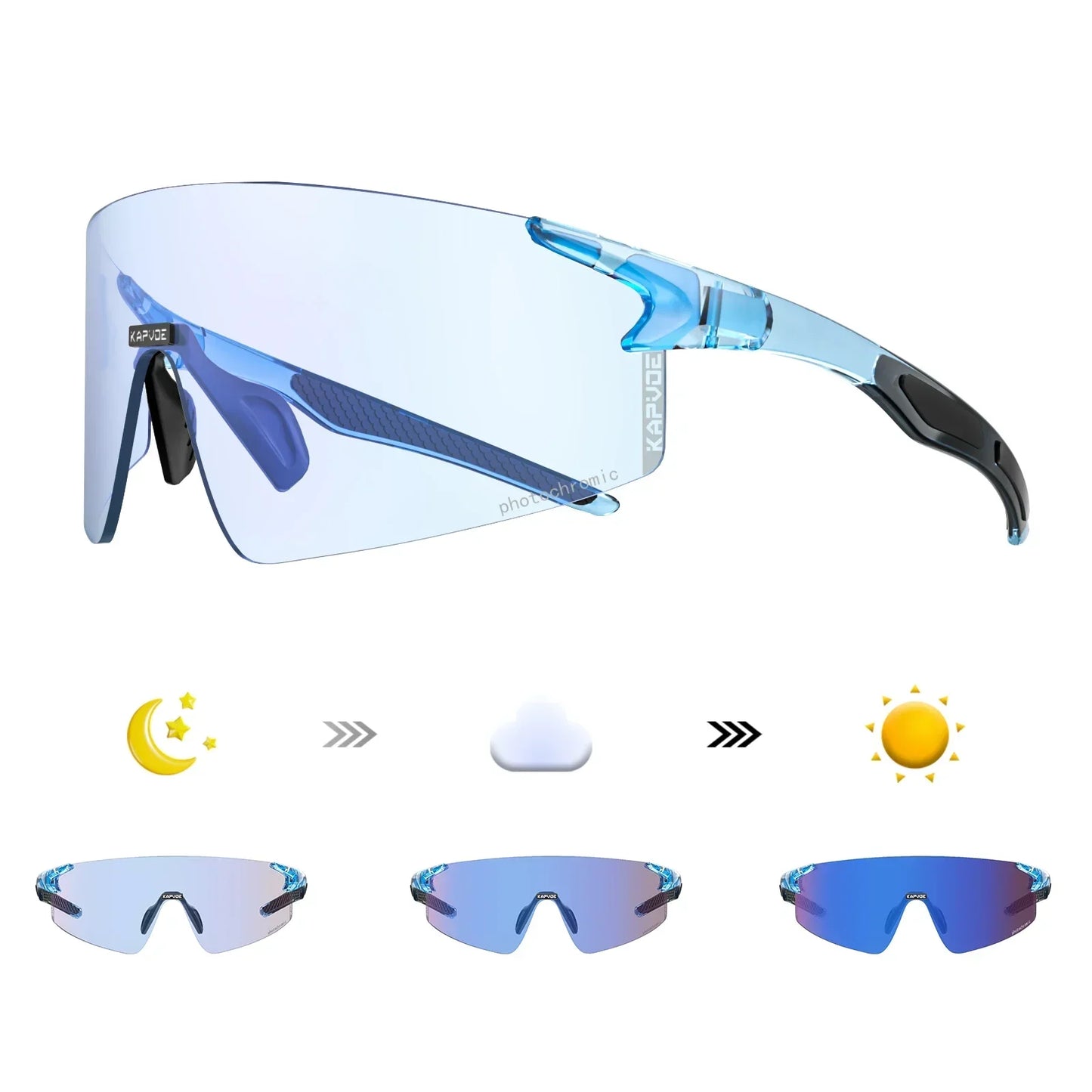 Kapvoe Photochromic Cycling Sunglasses Rimless Color Cycling Glasses Men Bicycle Goggles MTB Sports Bike Eyewear Outdoor UV400