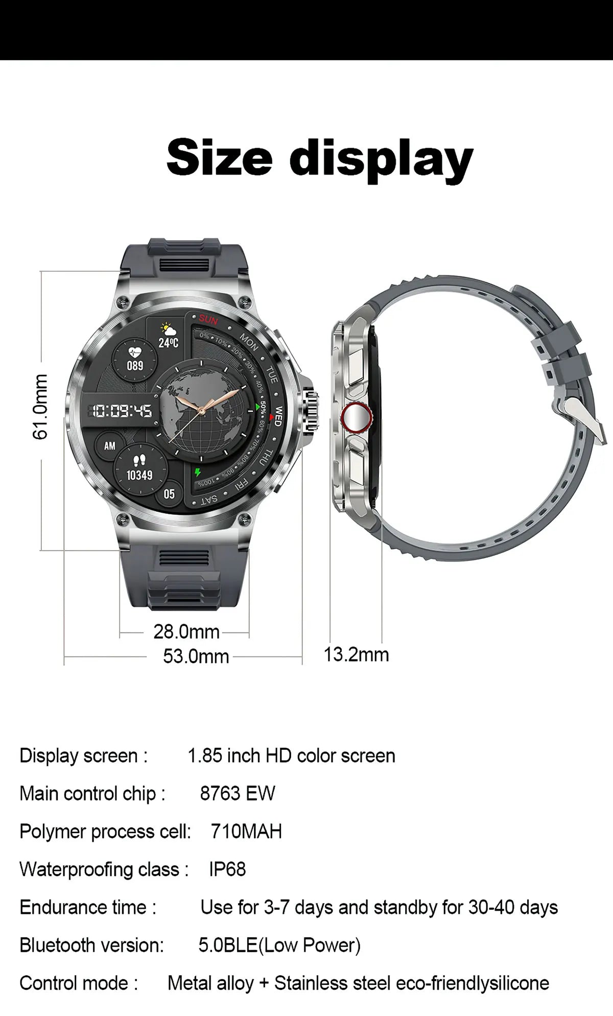2025 New 1.85-Inch Ultra HD Smart Watch Men GPS Track Bluetooth Call 710 mAh Large Battery 400+Dial Smartwatch For Huawei Xiaomi