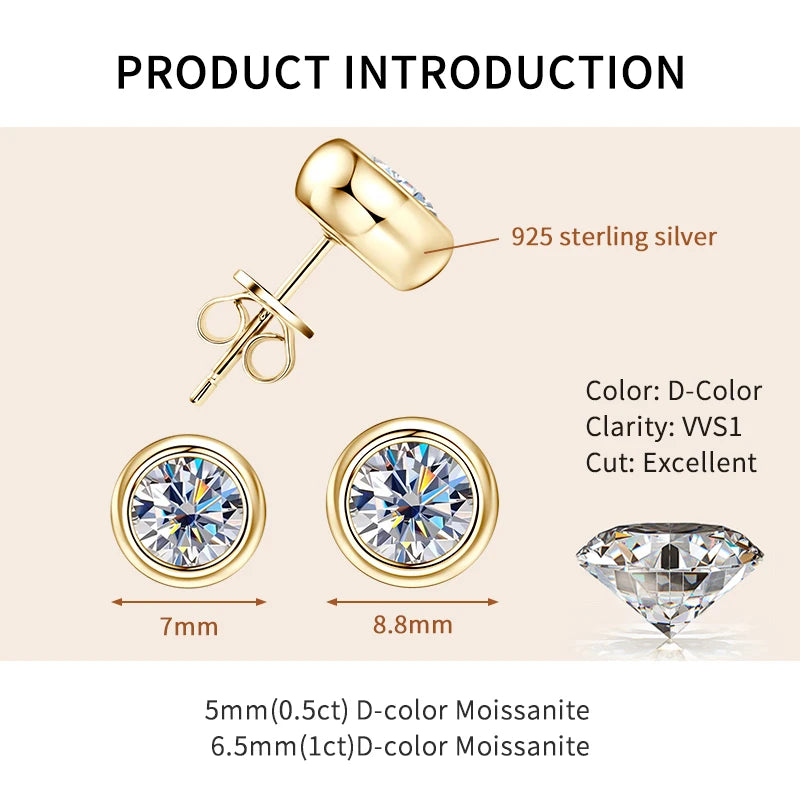 Lnngy GRA Certified 5mm/6.5mm Moissanite Earring 925 Sterling Silver Round Bubble Stud Earrings for Women Daily Jewelry Gift