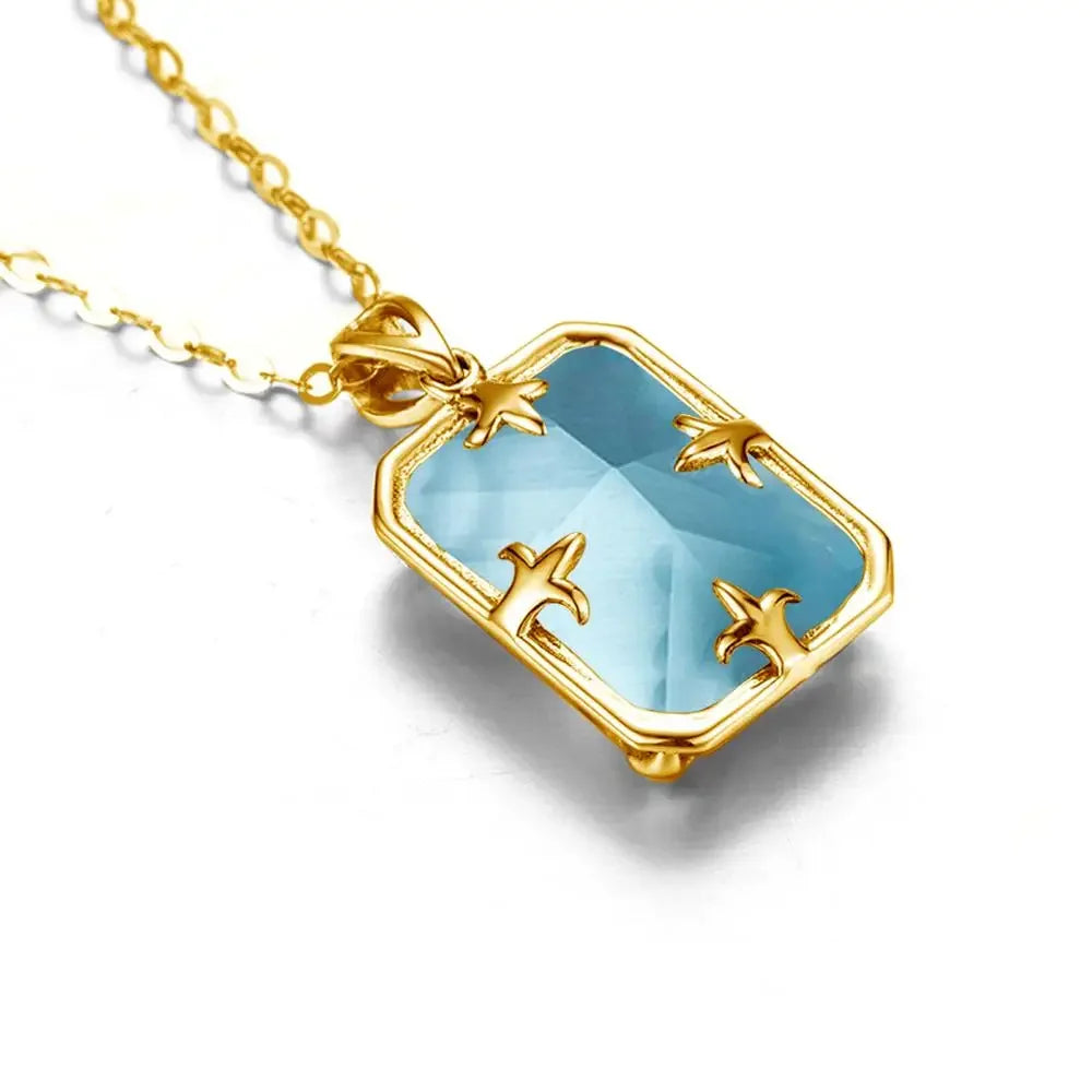 100% Real Silver 925 Necklace Pendant Aquamarine Women Jewelry Birthday Party Banquet Girl Accessories 2022 New Trendy