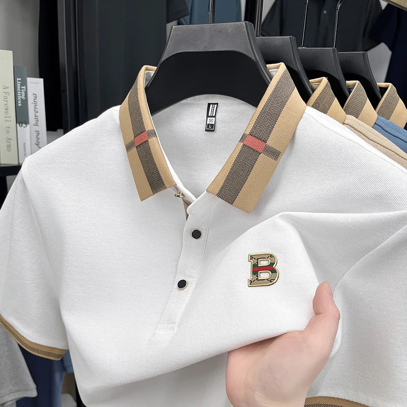 New men's fashionable short sleeved summer designer exquisite craftsmanship embroidery stand collar polo business casual T-shirt