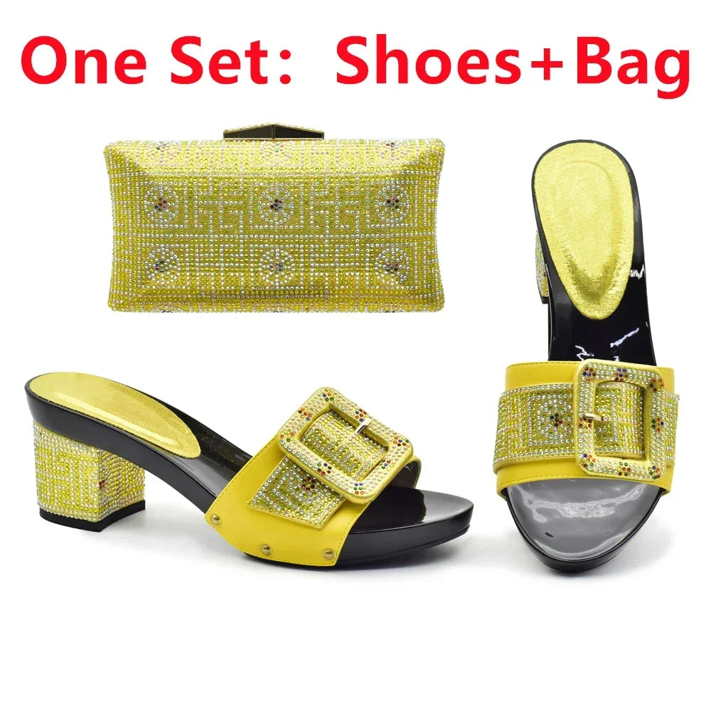 Peep Toe Slingback Pumps & Matching Bags – Italian Style Party Shoe Set with Rhinestone Luxury (Sizes 37-43)