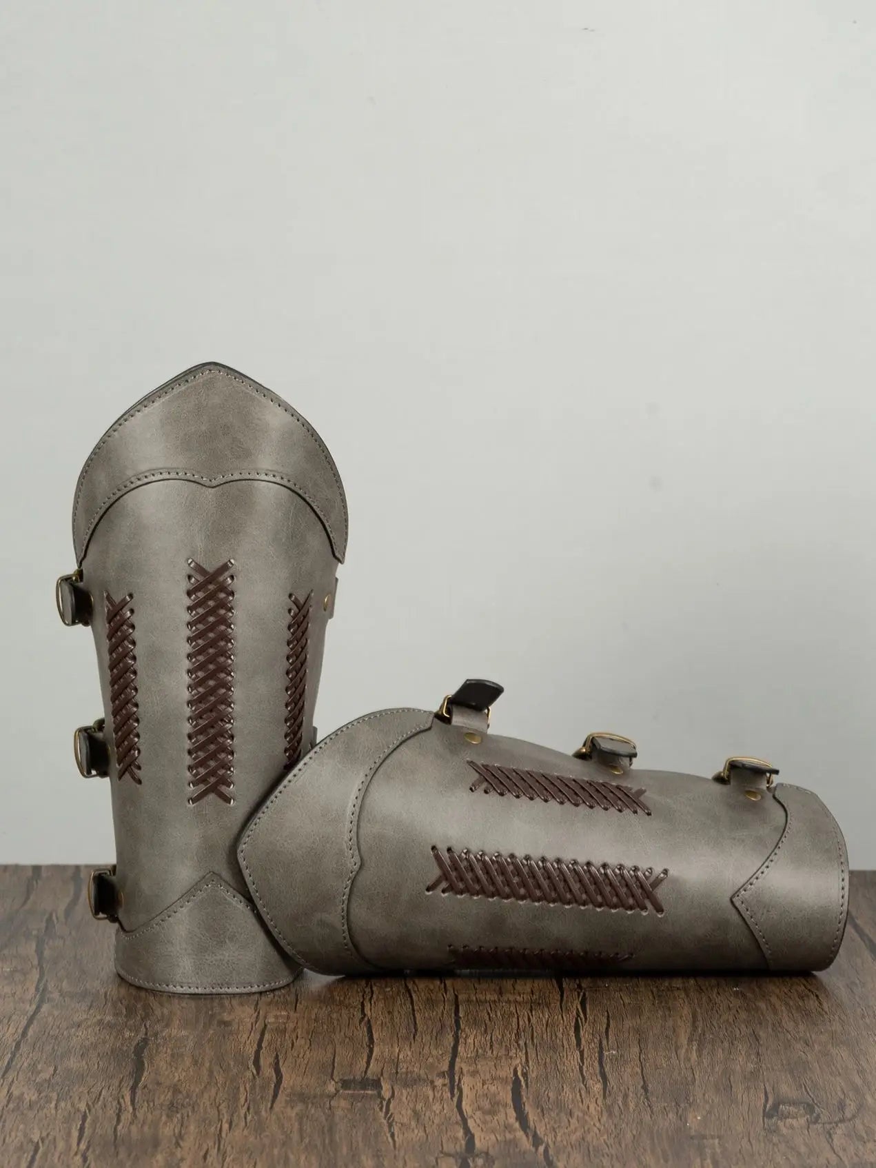 Medieval PU Leather Buckle Arm Bracers, Knight LARP Retro Renaissance Arm Guards, One Size One Pair