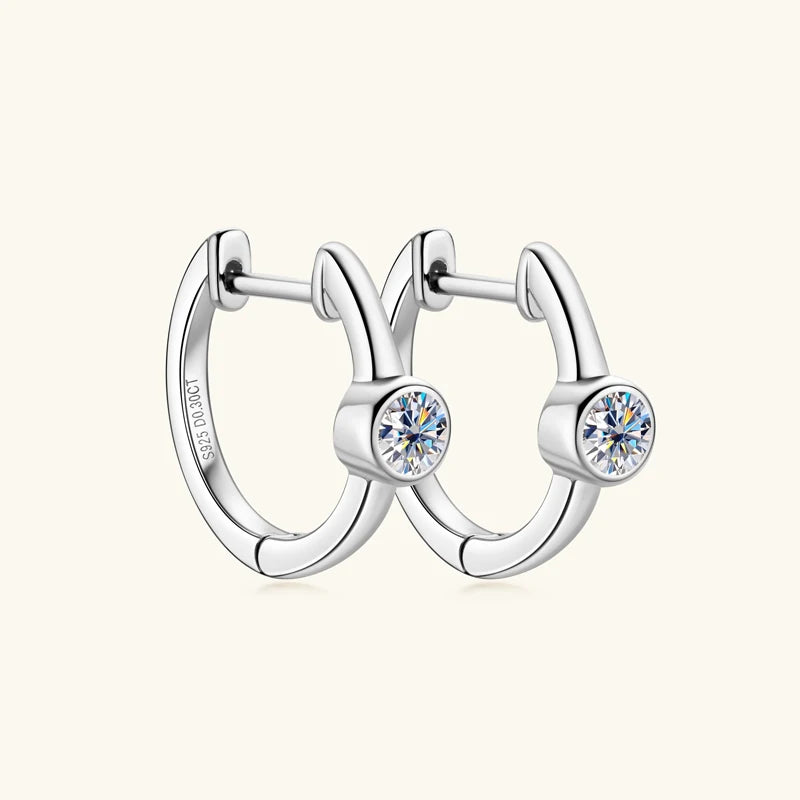 Lnngy Sterling Silver Earrings 925 Exquisite Bezel Setting 4MM 0.3CT Moissanite Hoop Earring For Women Temperament Fine Jewelry