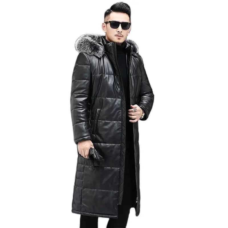 2025 new arrival winter 90% white duck down leather jackets men,sheepskin leather coat,plus-size 18170-1