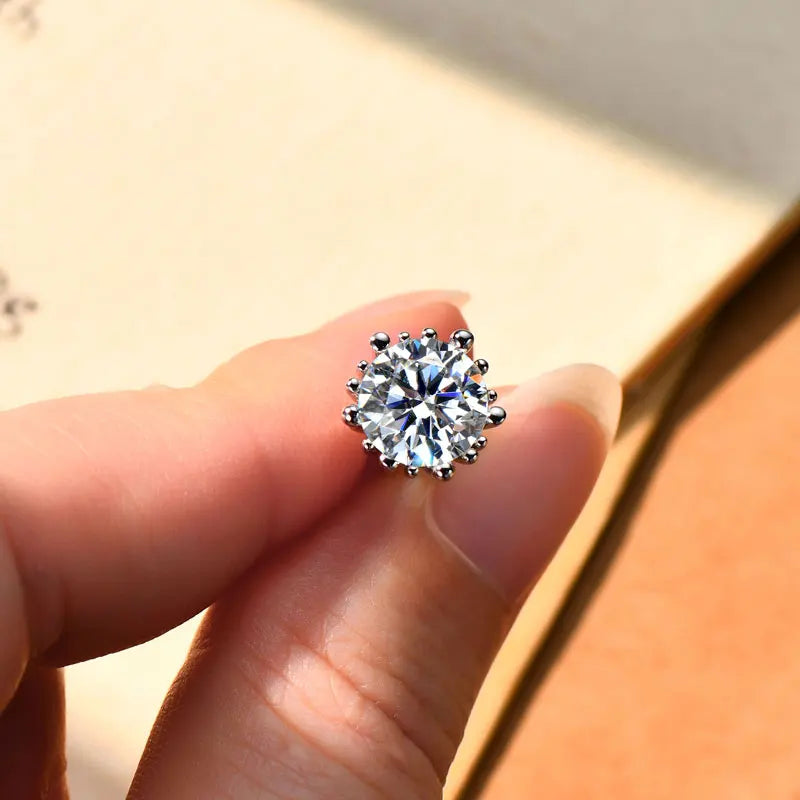Lnngy Single 2.0ct Moissanite Stud Ear Women 925 Sterling Silver Fashion Earrings For Wedding Engagement Elegant Jewelry Gift