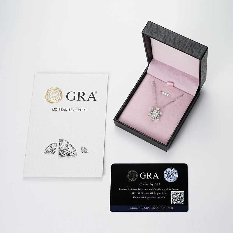Lnngy Bling 6.5mm&3mm&2mm Moissanite Necklace 925 Sterling Silver Snowflake Pendant Necklaces for Women Christmas Jewelry Gift
