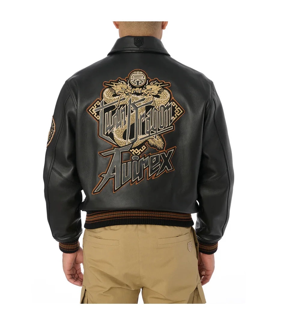 AVIREX High Quality Genuine Sheepskin Coat Men's US Size Classic Varsity Jacket Natural Leather Flight Suit Lapel Outerwear tops