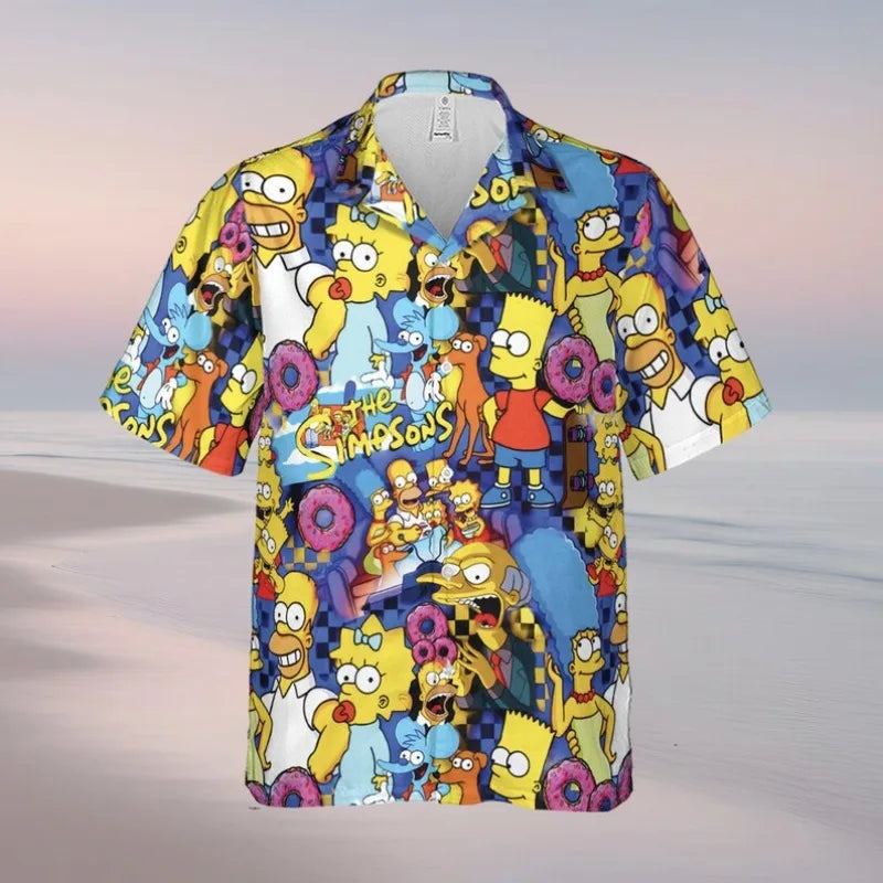 The Simpsons Cartoon Short Sleeve Shirt Men's Hawaiian Summer Beach Shirt Casual Fun T-Shirt Anime Oversized Girls T-Shirt