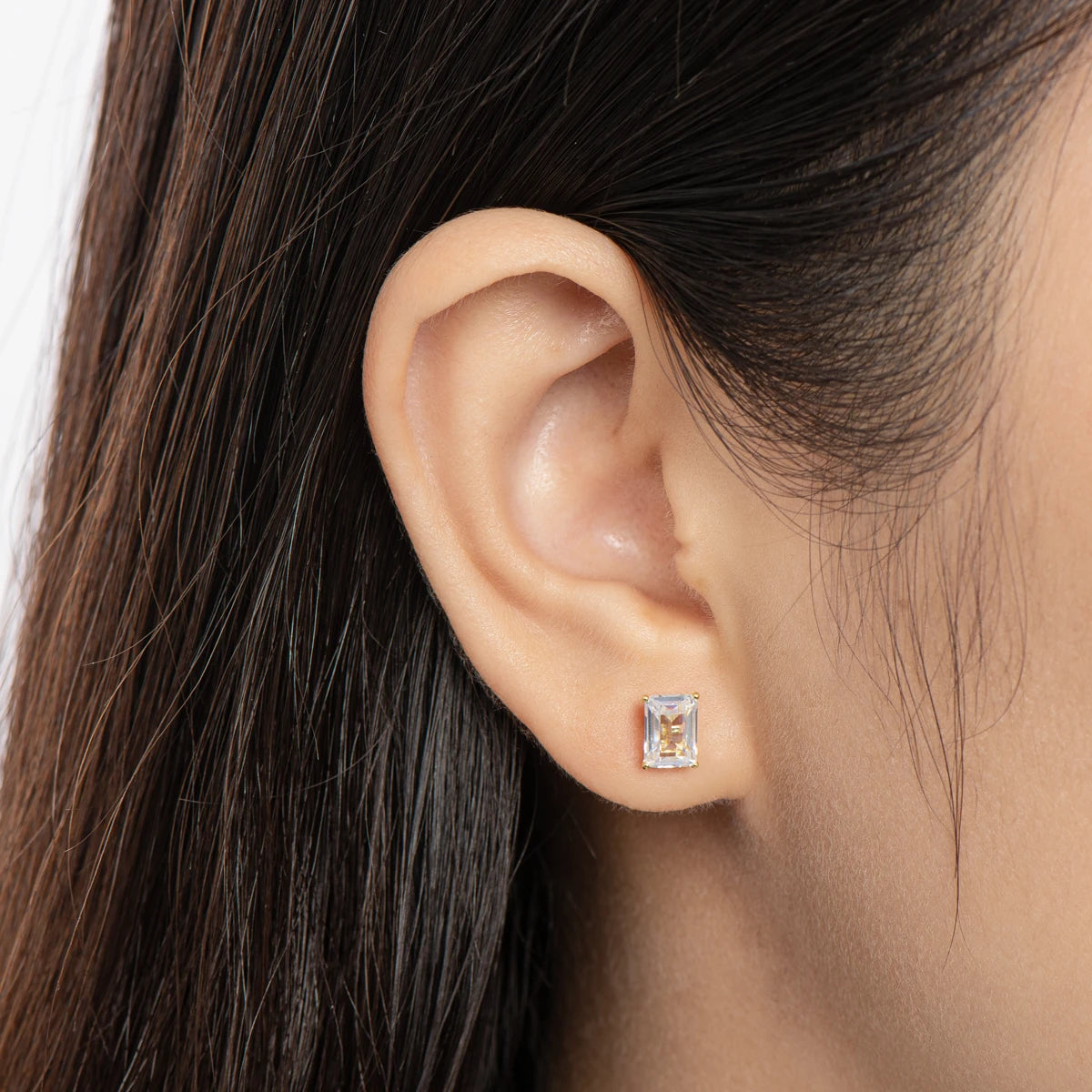 Lnngy Trendy Emerald Cut Cubic Zircon Stud Earring for Women pendientes plata 925 Sterling Silver Earrings Wedding Jewelry Gift