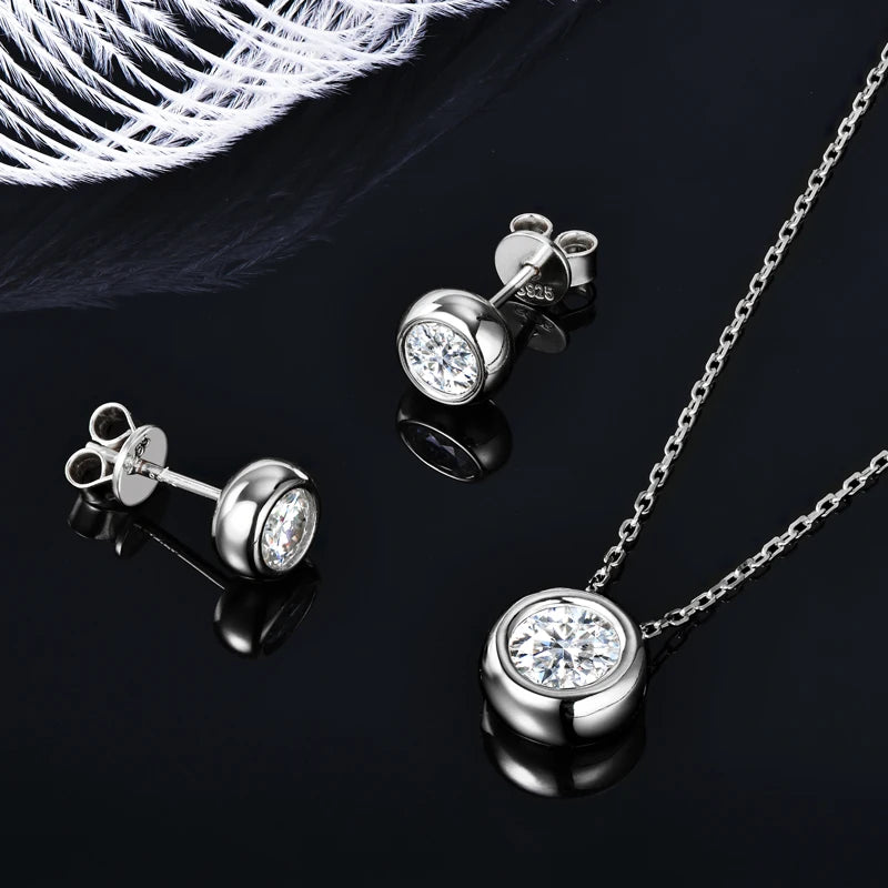 IOGOU Real 3ctw. D Color Moissanite Jewelry Set 925 Silver 18k Gold Plated Pendant Necklace Stud Earrings Set for Women Men Gift