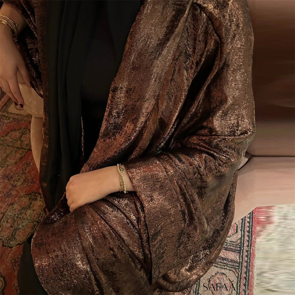 Dubai Luxury Shiny Satin Open Kimono Abaya – Muslim Kaftan Dress for Women