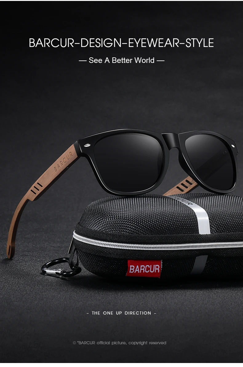 BARCUR Black Walnut Sunglasses for Men Wood Sun Glasses Man Eyeglasses Polarizing Glasses UVA&B Protection Eyewear ECO-Friendly