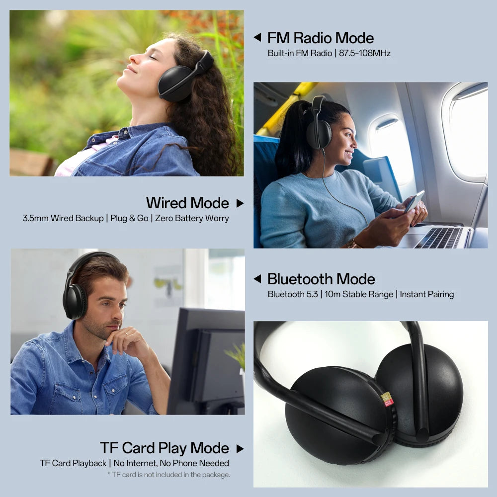 Oneodio SuperEQ S6001 Bluetooth Headphones Over Ear Wireless Headset With Micro SD/TF Card/FM Radio Modes Stereo HiFi Headphones
