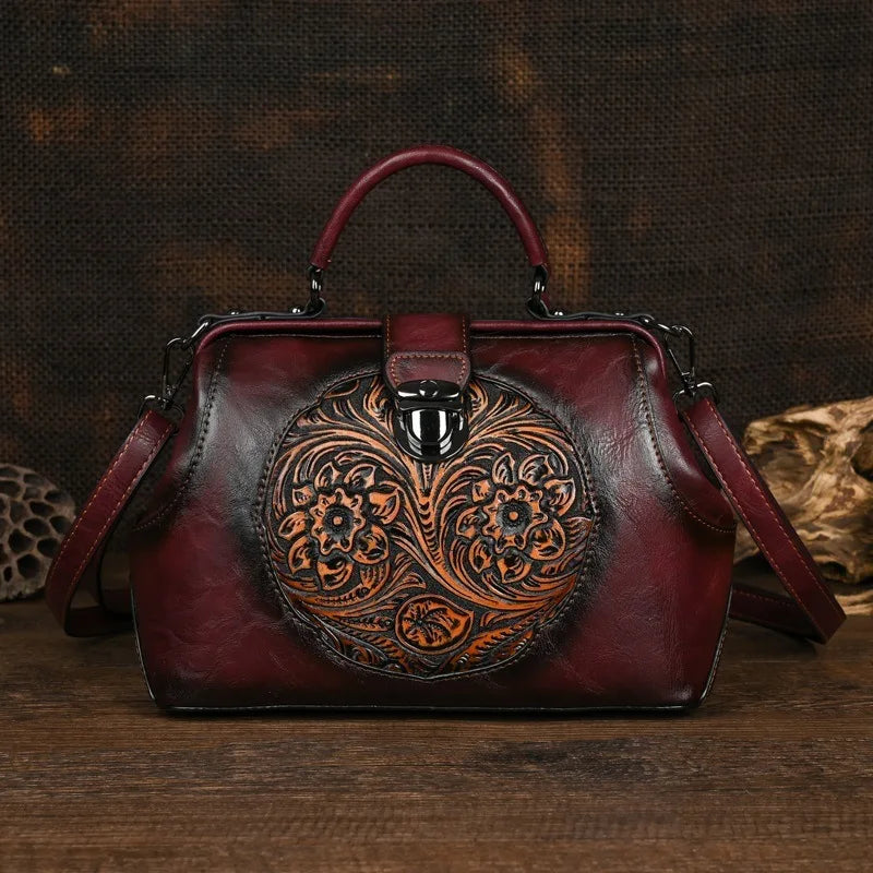 MOTAORA Vintage Luxury Handmade Leather Backpacks For Women Designer Handbags Hasp Ladies Shoulder Bags Embossed Woman Backpack