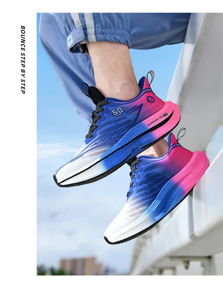 New Men's Carbon Plate Running Shoes Soft Cushion Shock Absorbing Sports Shoes Unisex Sneakers Light Anti-Slip Training Shoes