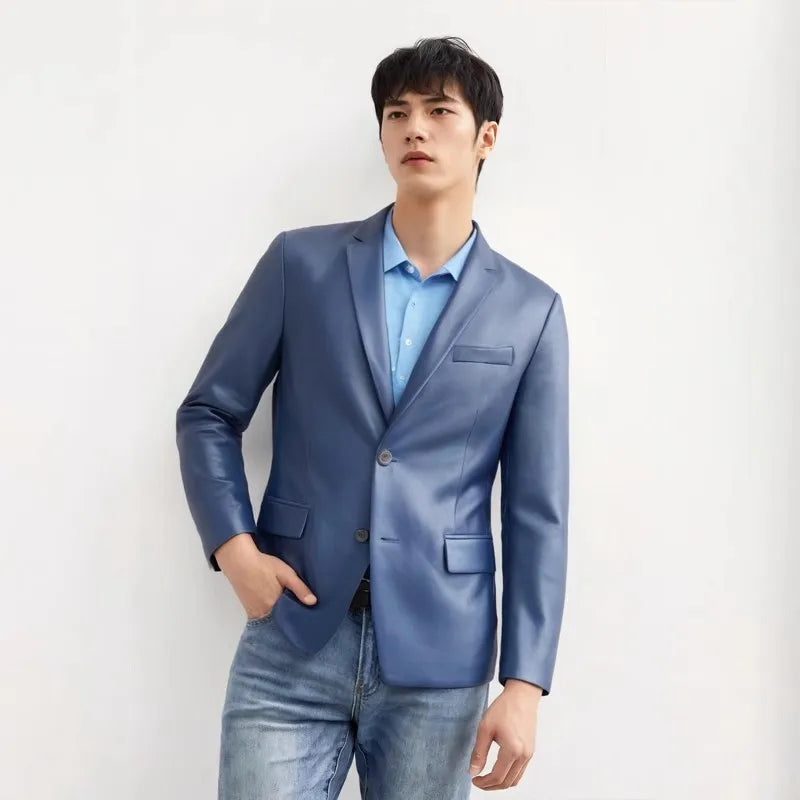 Men's Genuine Sheepskin Leather Blazer – Business Casual Spring Autumn Jacket