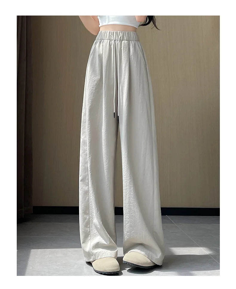 Qui Dry High Waist Wide Leg Knife Sports Pants Women's Thin New 2025 Casual Ice Silk Pants Spring Summer