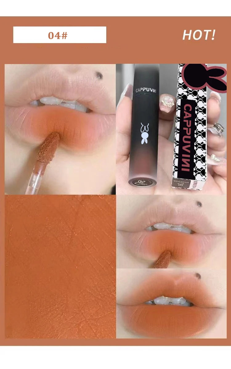 Retro Red Brown Tone Lipstick Mousse Matte Lip Mud Velvet Lip Glaze Non-Stick Cup Lipgloss Makeup Lip Tint Beauty Cosmetic