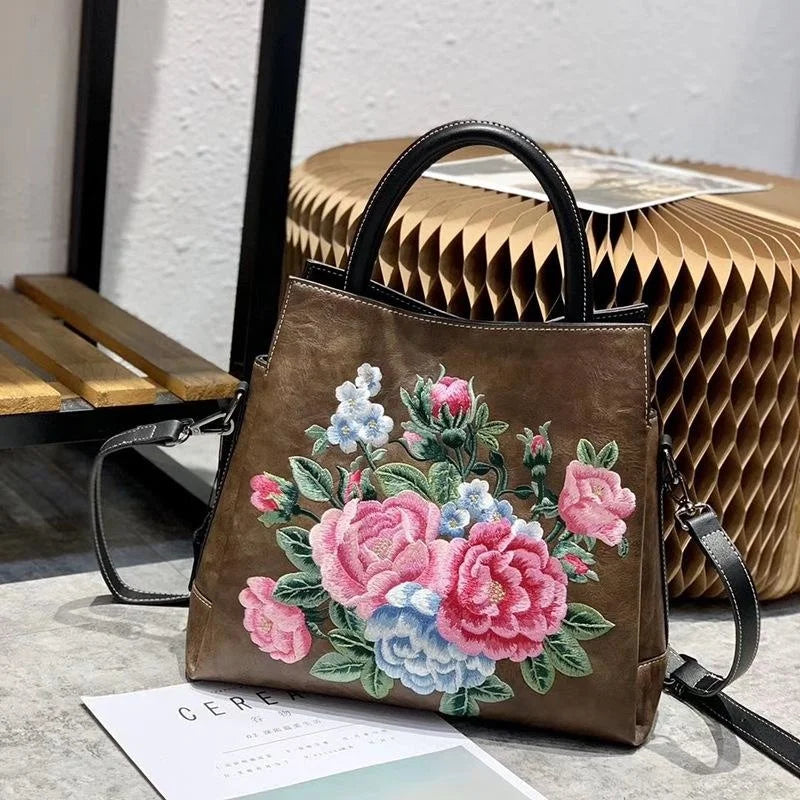 MOTAORA 2025 New Chinese Style Embroidered Women's Handbag Luxury PU Leather Shoulder Bag Embossed Crossbody Purse for Ladies