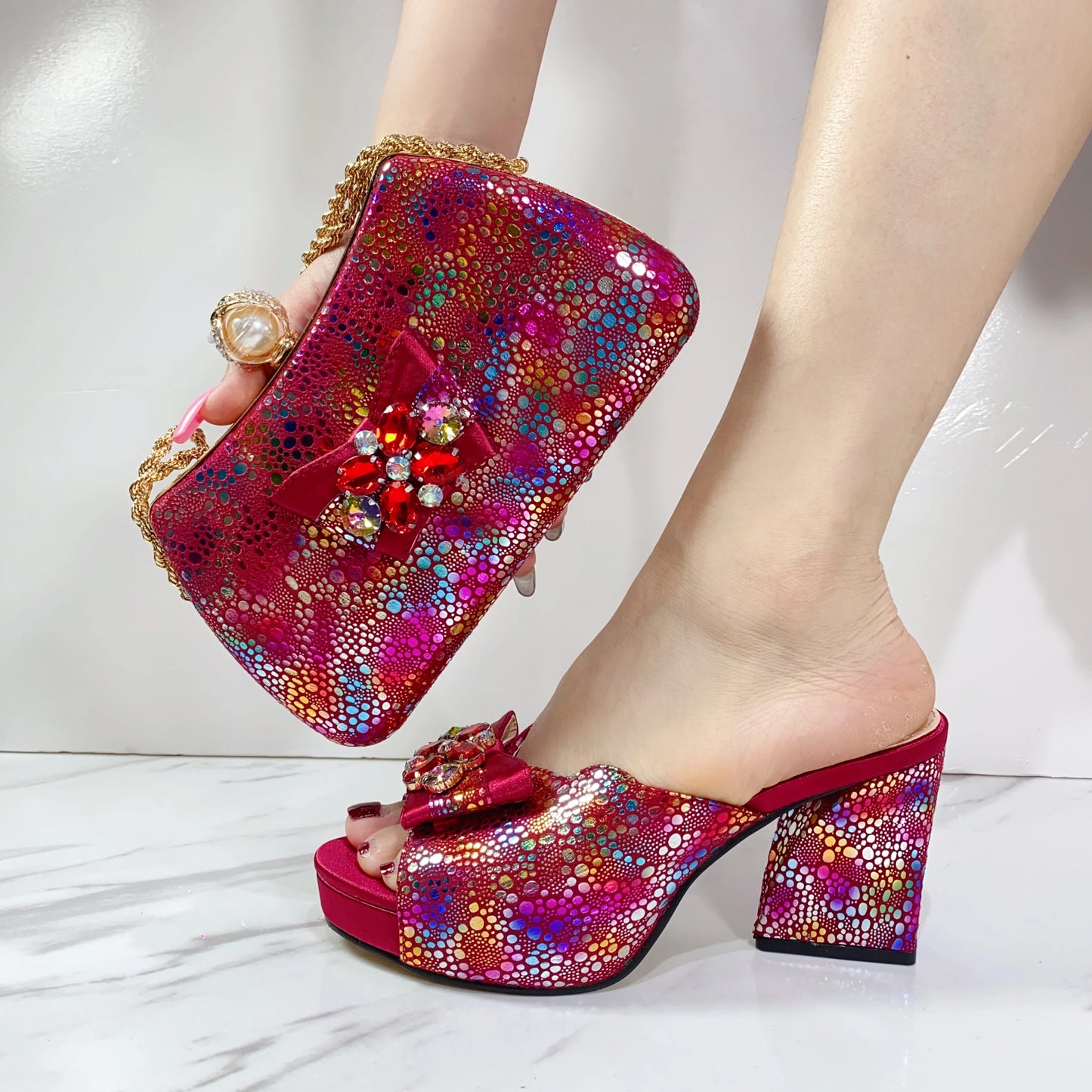 Slingback Sandals & Bag Set – Italian Style, African Ladies Peep Toe, High Heel Party Shoes