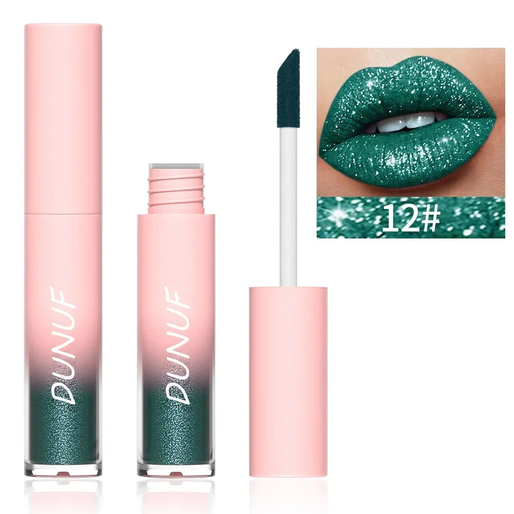 18 Color Sexy Red Diamond Glitter Lip Gloss Metallic Waterproof Long Lasting Matte Shimmer Liquid Lipstick Women Makeup Cosmetic