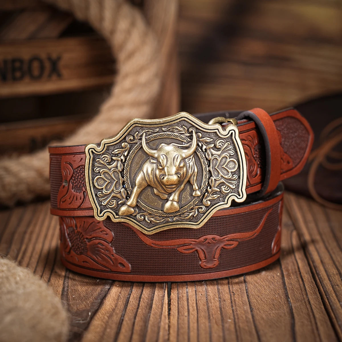 Western denim PU Belt - men's decorative printed carved denim waistband