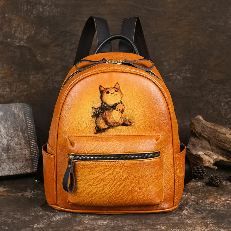 MOTAORA 2025 New Retro Backpacks For Women Bags Designer Hand-painted Genuine Leather Luxury Girls School Backpack Woman Bagpack