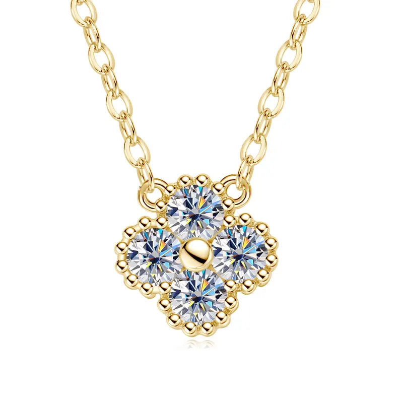 RAPRGOLD GRA Moissanite Four Clover Flower Charm Pendant Necklace Bracelet Set for Women S925 Sterling Silver Fine Jewelry Gifts