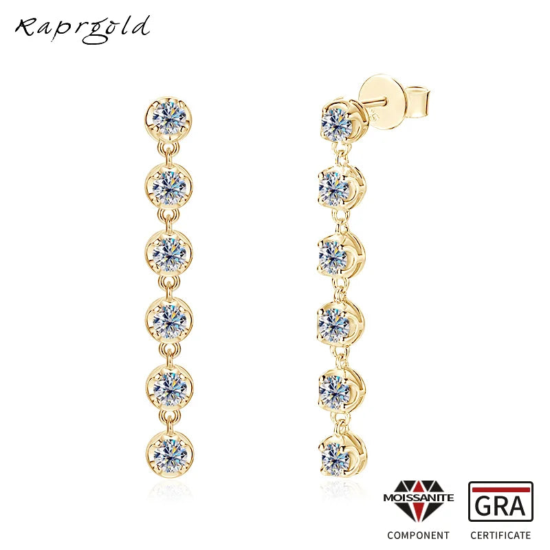 RAPRGOLD VVS1 D Color Round Cut Moissanite Stud Earrings For Women 925 Sterling Silver Tassel Chain Earring Wedding Jewelry Gift
